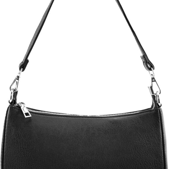 Small Shoulder Bag Nylon Leather Black Removable Straps Crossbody Tote - Picture 1 of 9